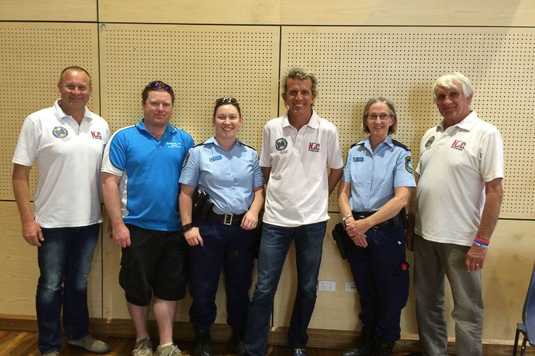 Andy McElrea, James Carters, Senior Constable Belinda Bostock, Warren Luff, Constable Tracey Monro and Paul Stanley at Denison College Bathurst