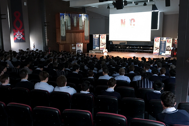 Warren Luff talking with the Students at The Kings School in Parramatta