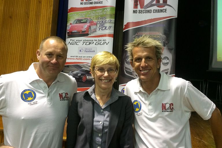 Andy McElrea and Warren Luff from N2C with Dandenong High Principal Susan Ogden