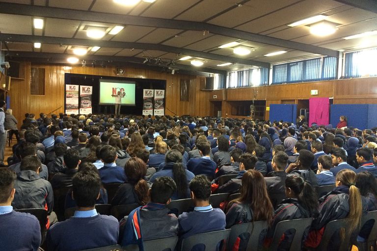 Paul Stanley talks to the students at Dandenong High School