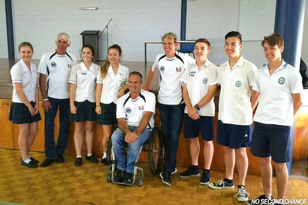 Paul Stanley, Matt Speakman and Warren Luff with some of the Students at Elanora State High School