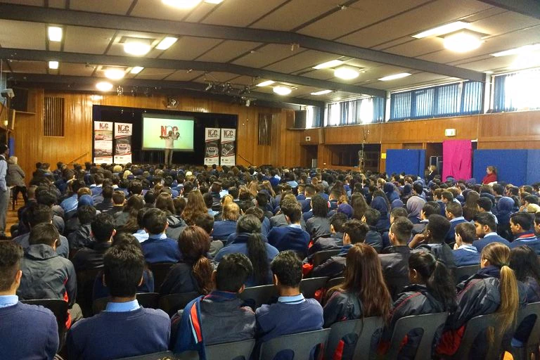 Paul Stanley talks to the students at Dandenong High School