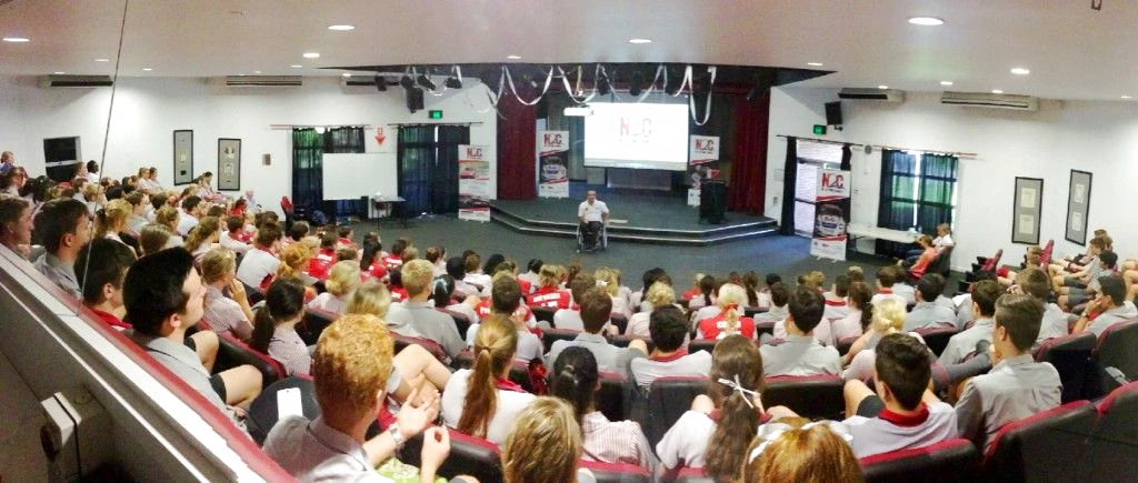 Matt Speakman talks to the students at Whitsunday Anglican School