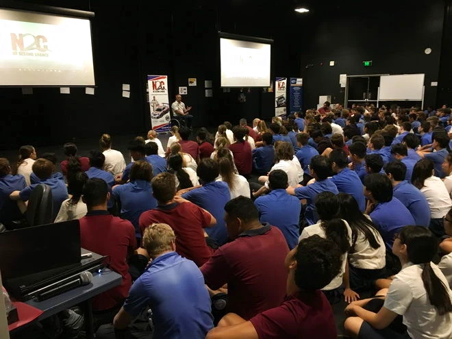 Paul Stanley talks with the students at Brisbane State High School
