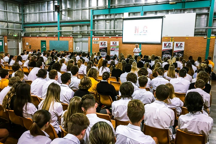 Warren Luff talks to the students at Orange High School in NSW about the importance of setting goals and staying focused.