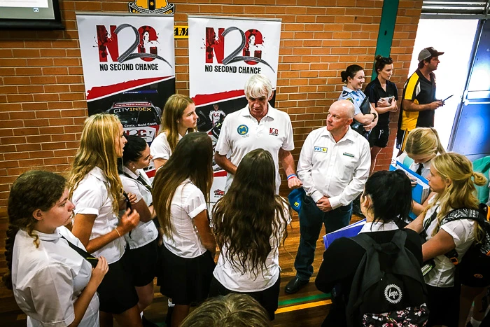 Paul Stanley talks with the students after our confronting presentation.