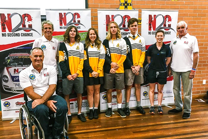 Left to right: (Prefects) Mitch Kelly, Danni Saunders, Callum Petersen, (School Captain) Tom Milson and (PDHPE Teacher) Sarah Cooper