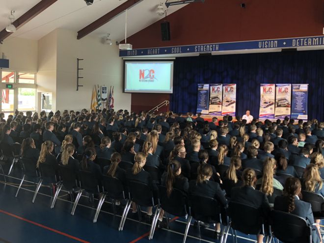 Matt Speakman talking to the students at Coomera Anglican College