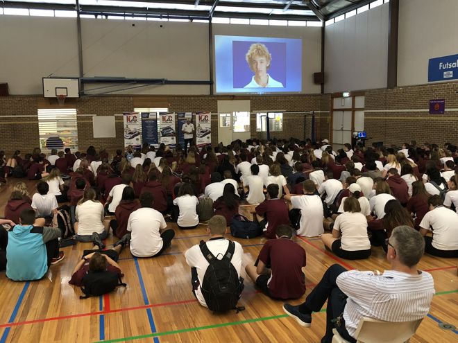 Paul Stanley talking with the students at Aberfoyle Park High School