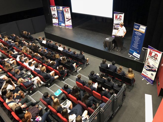 Warren Luff talks with the students at Viewbank College